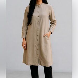 Flax oatmeal tan long sleeve button up Midi Dress
